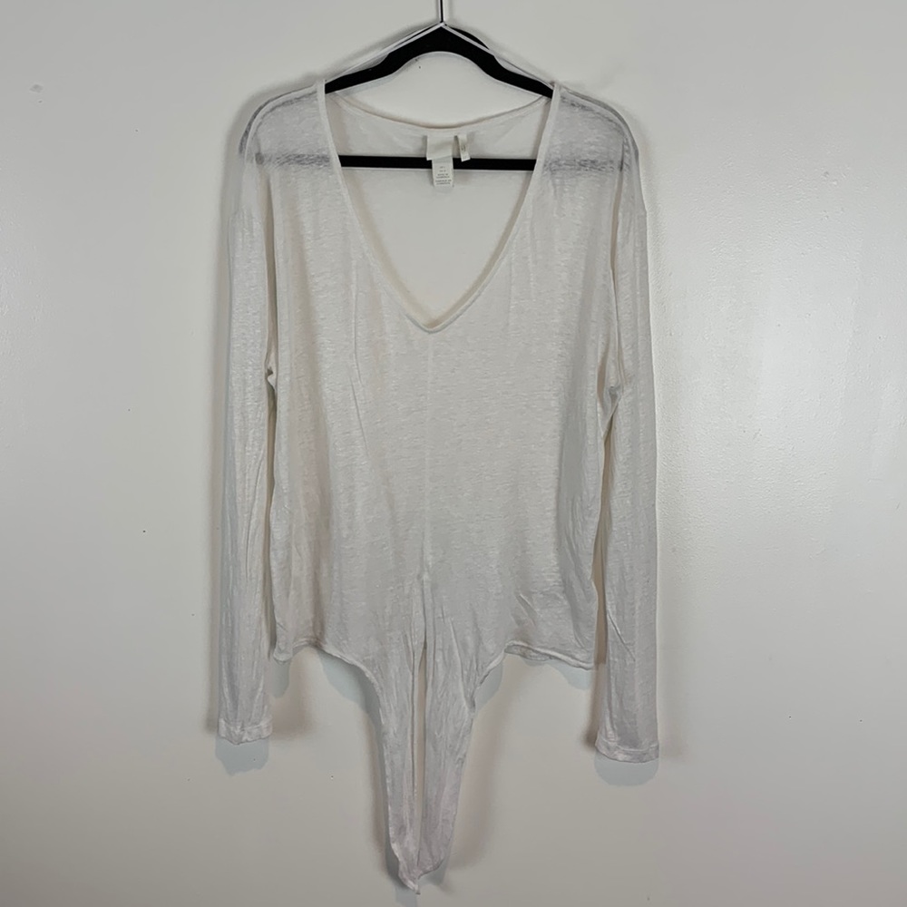H&M White Tied 100% Linen T-Shirt